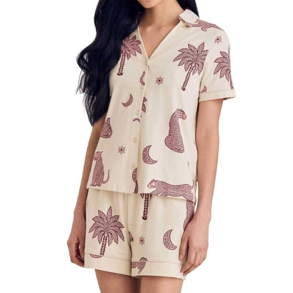 Chelsea Peers Womens/Ladies Leopard Natural Cotton Pajama Set / Off White